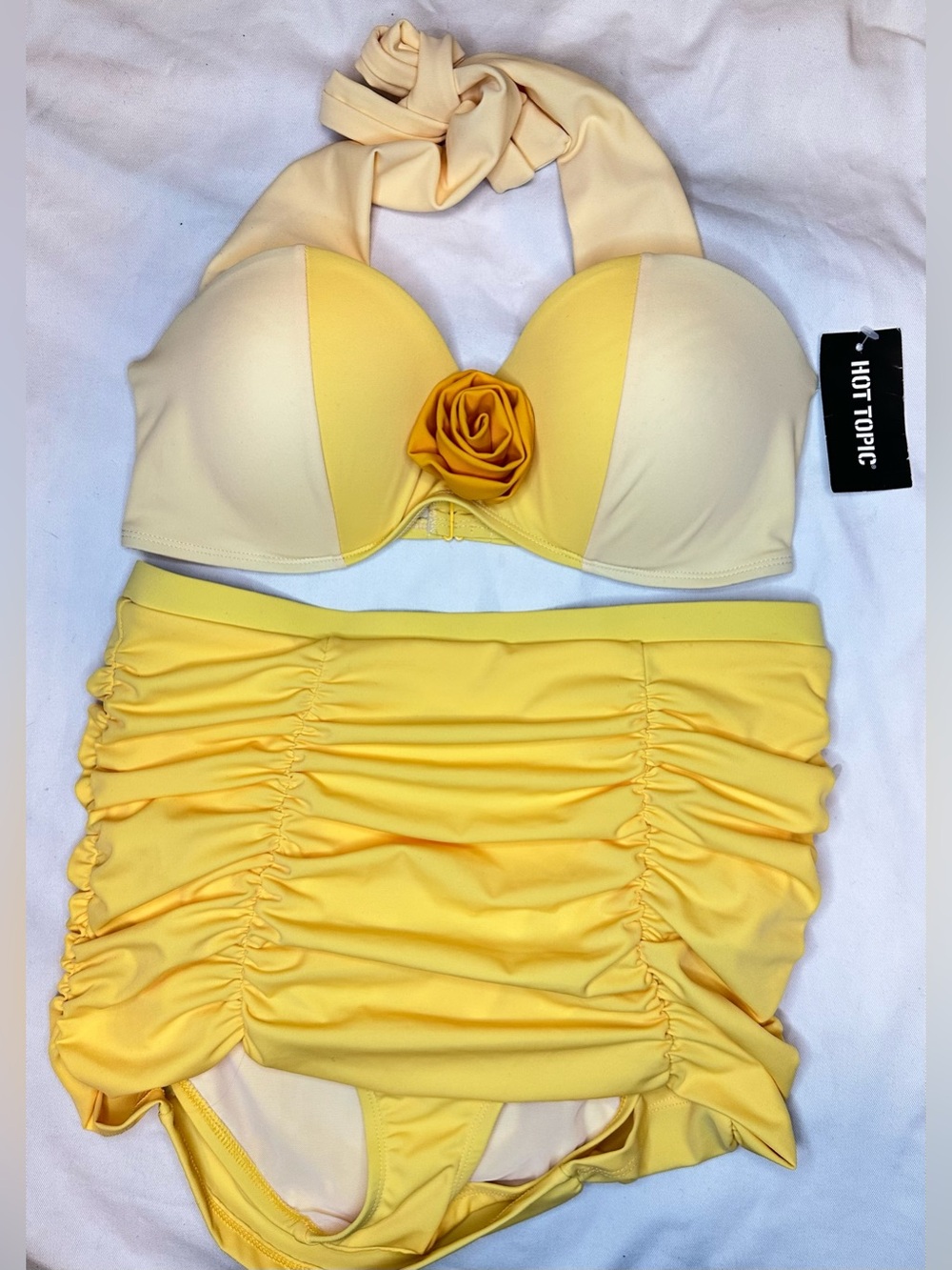 Disney Belle Bikini Set Yellow Rose Ruched Skirt Swim Cosplay Size M Hot Topic